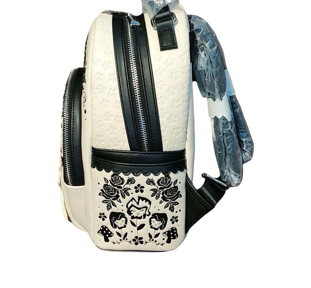 Loungefly Disney Alice in Wonderland Black and White Floral Mini Backpack with 3 - Picture 2 of 6